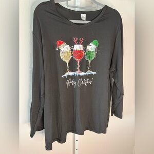 NWOT Festive Christmas Wine Glasses Long Sleeve Shirt